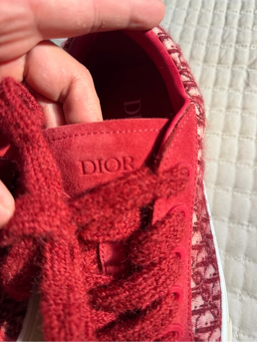 Dior B33 Oblique Mohair & Suede Red Low Top Sneakers 42 1/2 USA 9.5